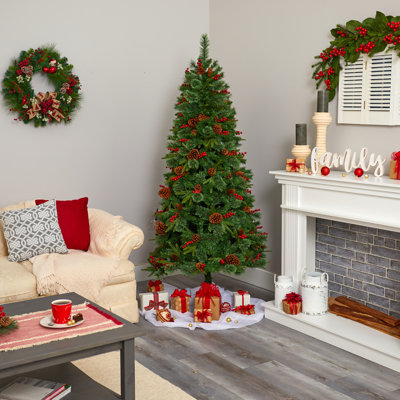 Norway Pine Artificial Christmas Tree with LED Lights and Berries