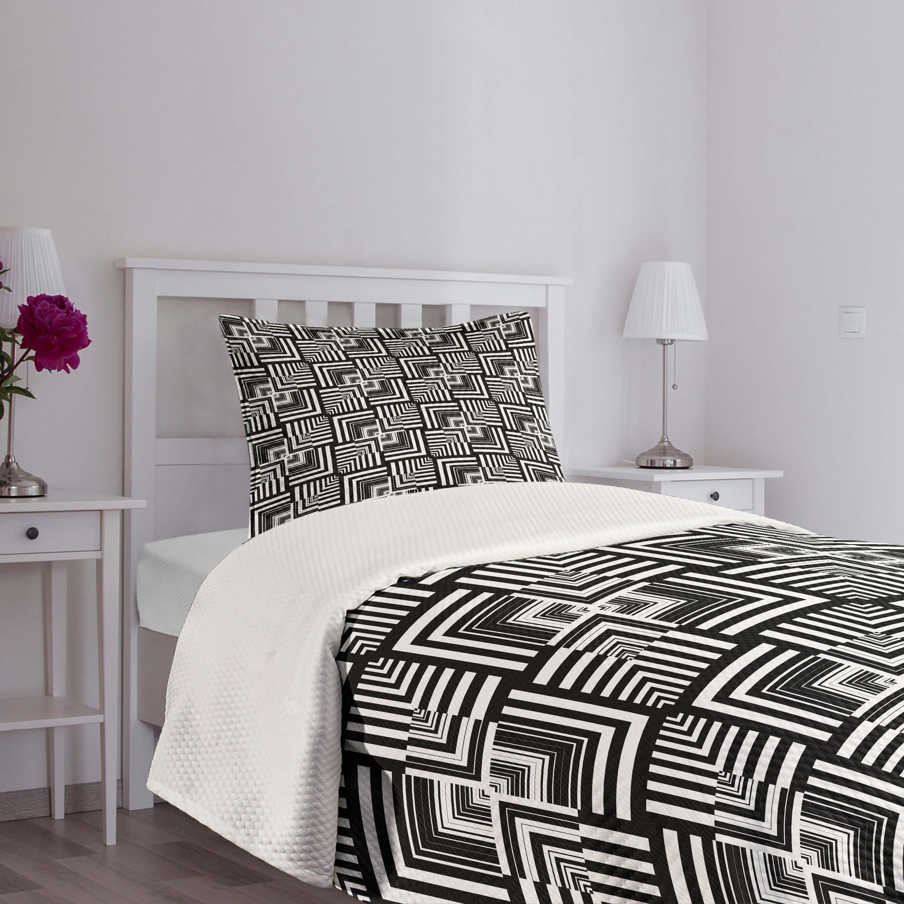 Ambesonne Black and White Bedspread Set Geometric Art Black White | Wayfair
