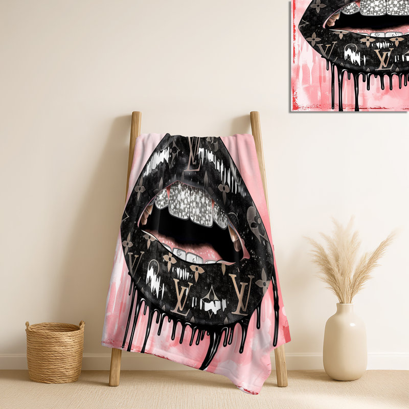 Jeté noir brillant Designer Lips - Fashion Lips