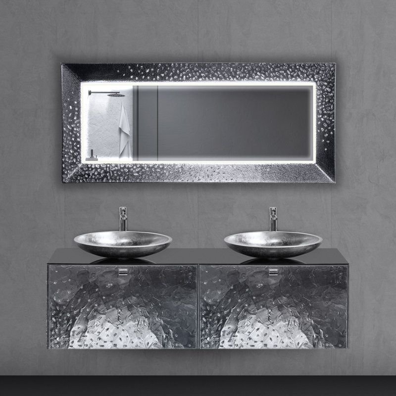Della Rectangle Glass Lighted Mirror, 66.1" x 28.7", Silver