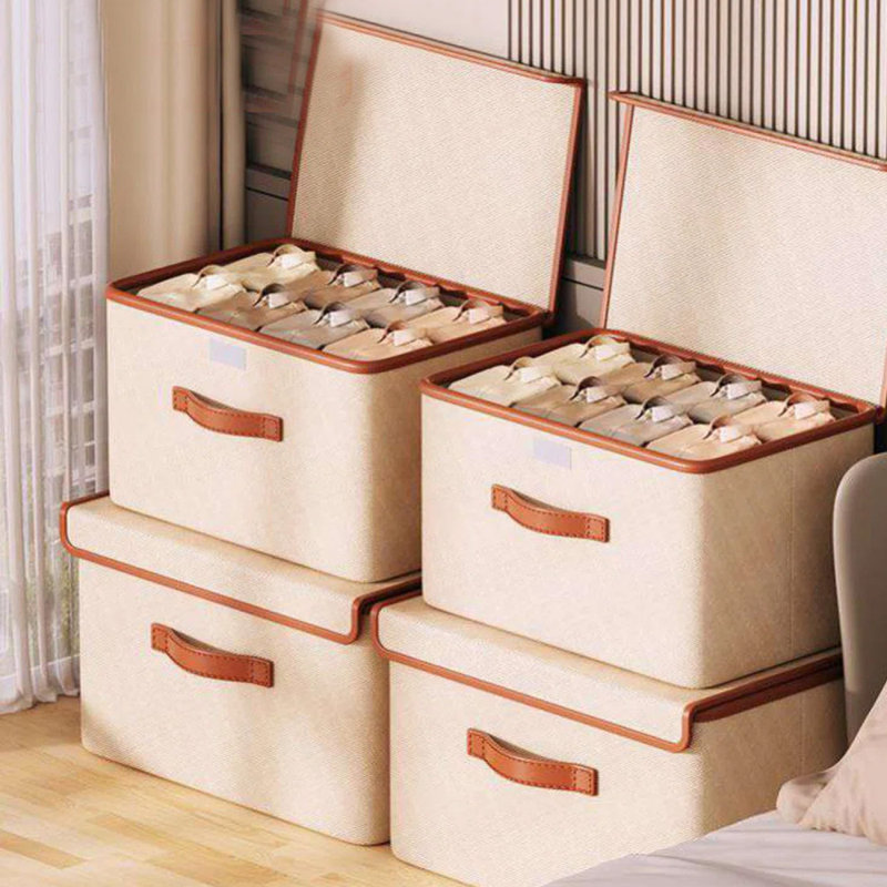 Paquet de 4 paniers de rangement avec couvercles, boîte de rangement pliable, boîte de rangement en tissu avec poignées, boîtes de rangement décoratives