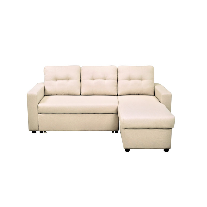 Lit convertible en forme de L, beige pour les petits salons, 3 sièges, canapé-lit modulaire, Polyester beige