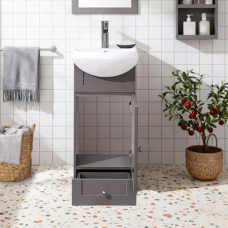 18"Modern Mini Free-Standing Single Bathroom Vanity With Sink, Brown