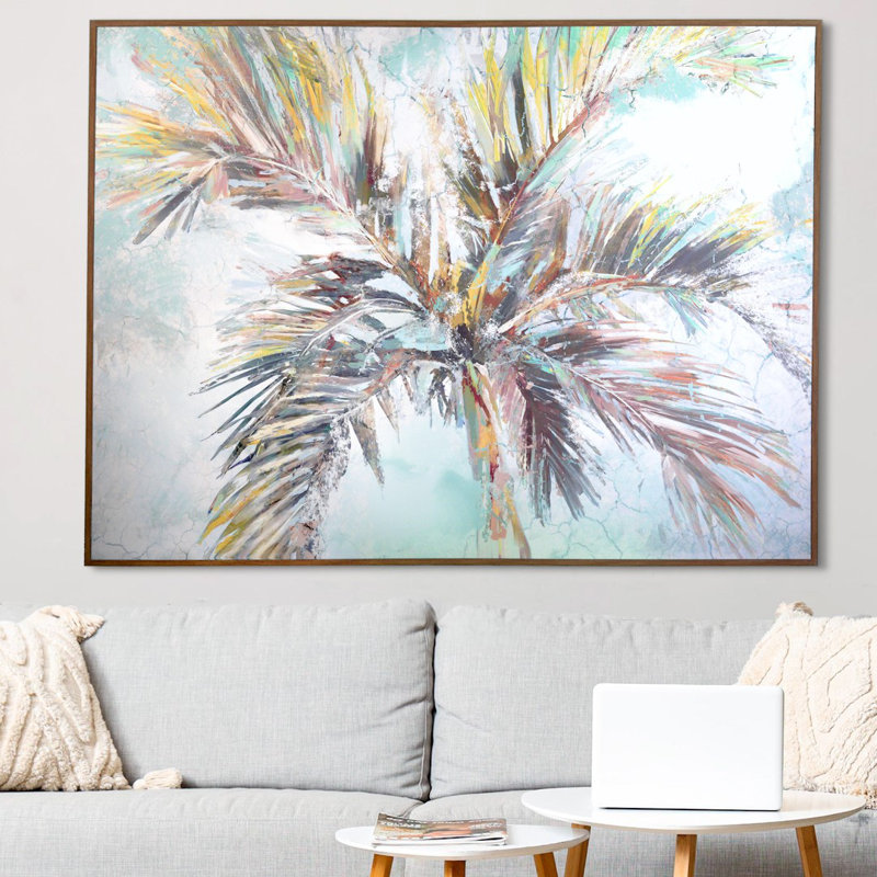 «Inlet Palms» par Studio Arts, impression sur toile, palmier tropical, H 31 po x l 41 po, Toile encadrée, Taupe