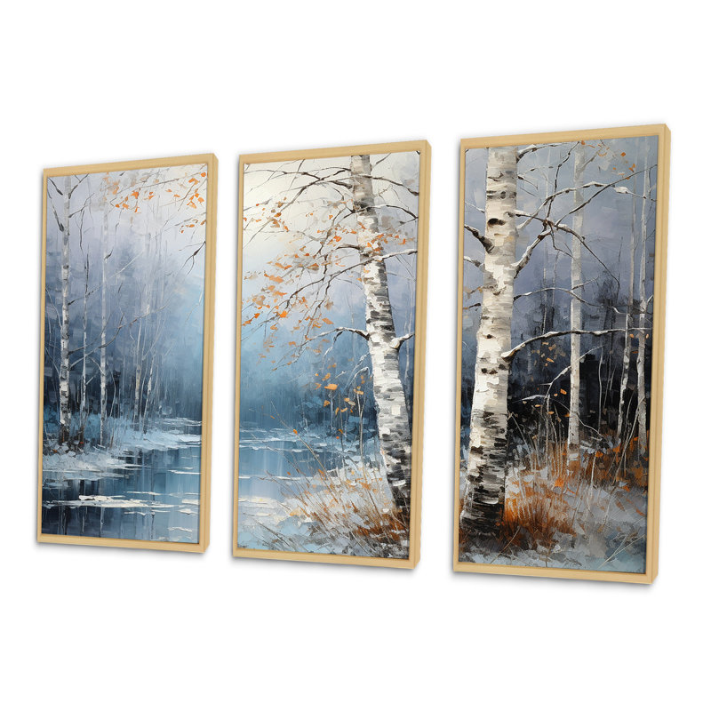 Ensemble d'art mural en toile Birchs Ballet, Cadre naturel flottant, H 32 po x l 48 po x P 1 po