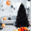 Arbre de Noël noir avec lumières DEL blanches, arbre artificiel en PE + pour Halloween et décoration des Fêtes, structure à charnières avec support en métal stable-1227216192