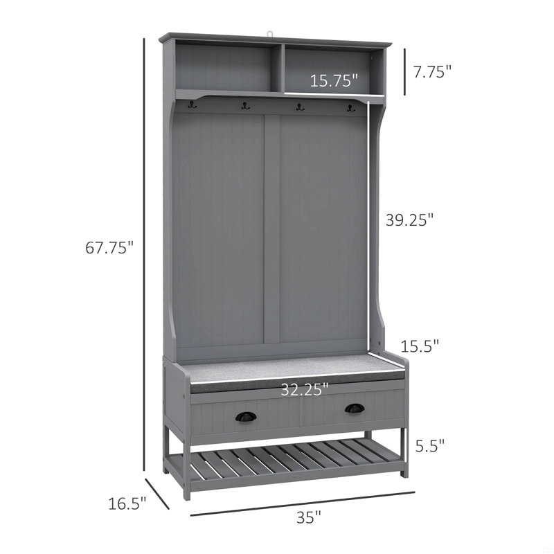 HOMCOM 3-In-1 Hall Tree, Gray