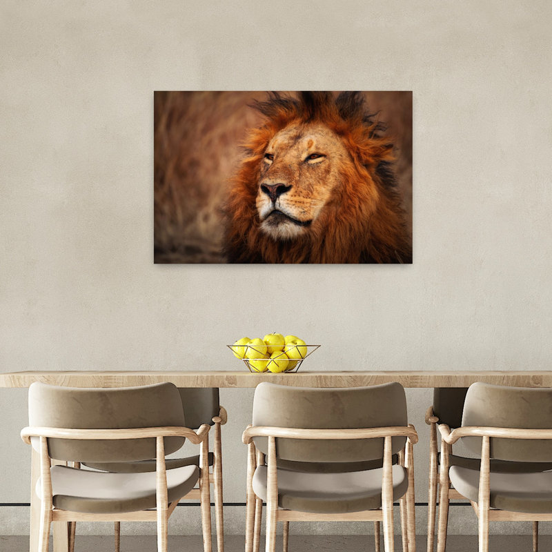 Majestic Lion Portrait Serene Contemporary Cat Lion Nature Portrait Wall Art Print, 60.96cm H x 91.44cm W