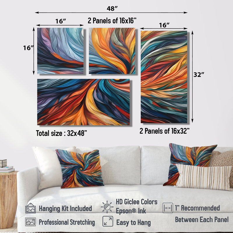 Spiral Symphony III - Abstract Spirals Large, art mural 4 pièces, Noir, Impression encadrée sans passe-partout