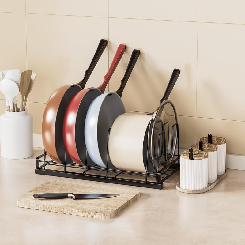 Organisateur de couvercles de nourriture, support de casserole et de casserole en métal 6 séparateurs pour armoires de cuisine, tiroirs, armoires, tablettes de rangement