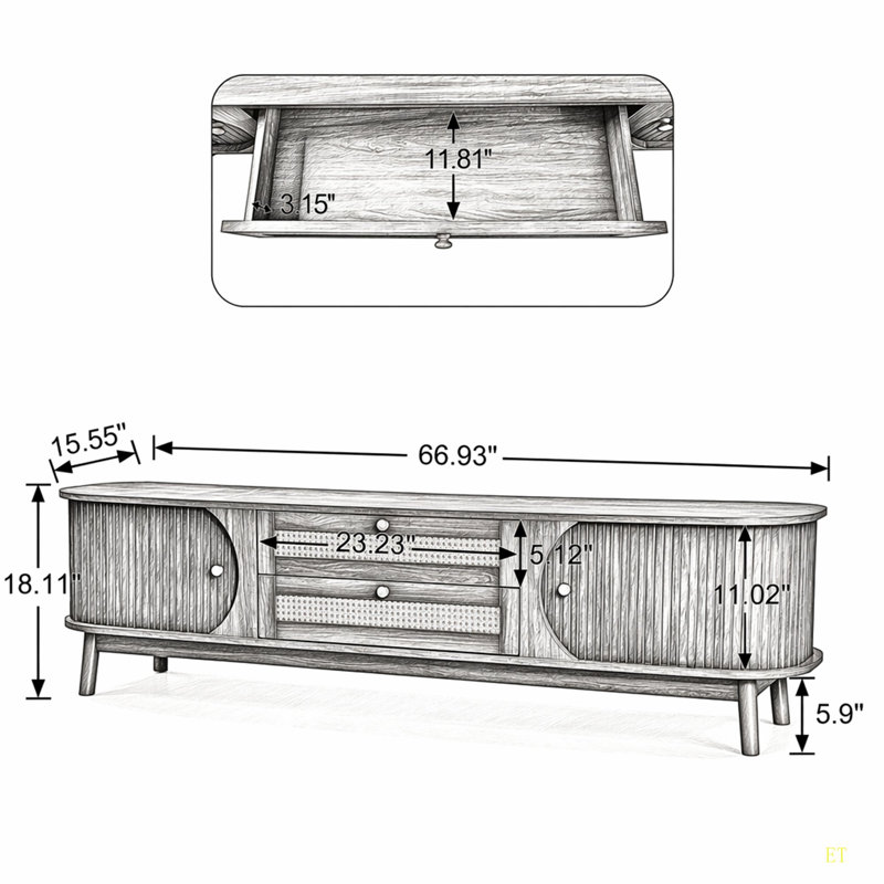 Holle Rattan TV Stand Media Console for TVs up to 75'', Walnut