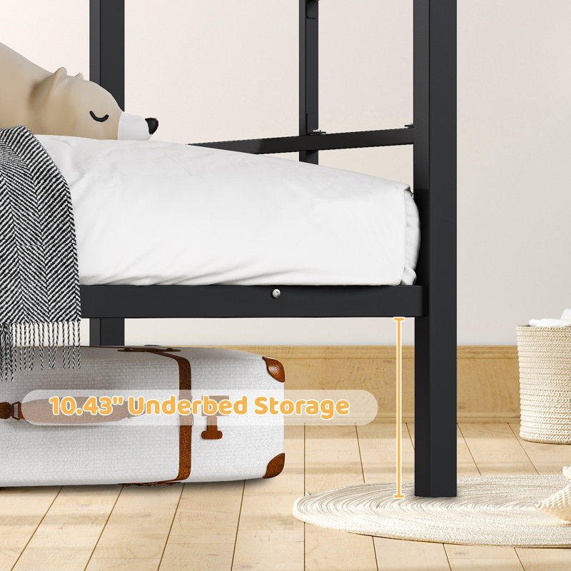 Black Twin Over Twin Steel Bunk Beds Frame,14.8" Height Guardrail For Kids Adult Children, Black