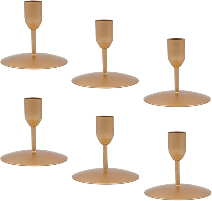 Hosley Gold Metal Taper Candle Holder Set of 6, 3 Inch High - Ideal Gift for Wedding, Party, and Special Occasion - Home Decor, Room Decor, Bedroom Decor, Aromatherapy