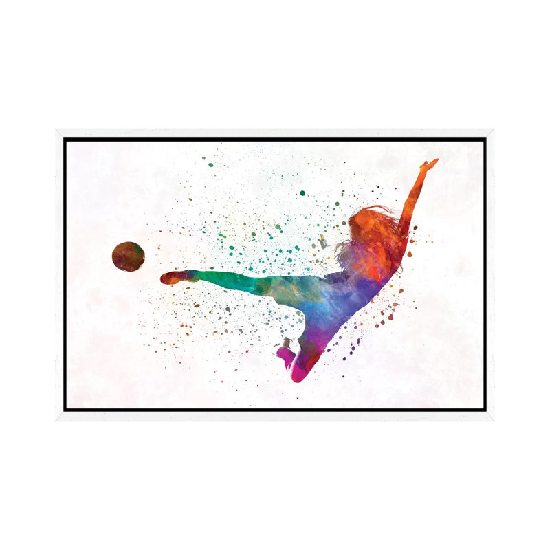 Woman Soccer Player 02 by Paul Rommer - Painting on Canvas, White Framed, 101.6 cm H x 66.04 cm W