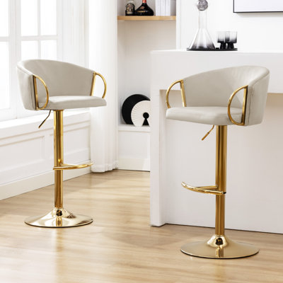 Asuzena Swivel Upholstered Velvet Adjustable Height Bar Stool with Steel Frame