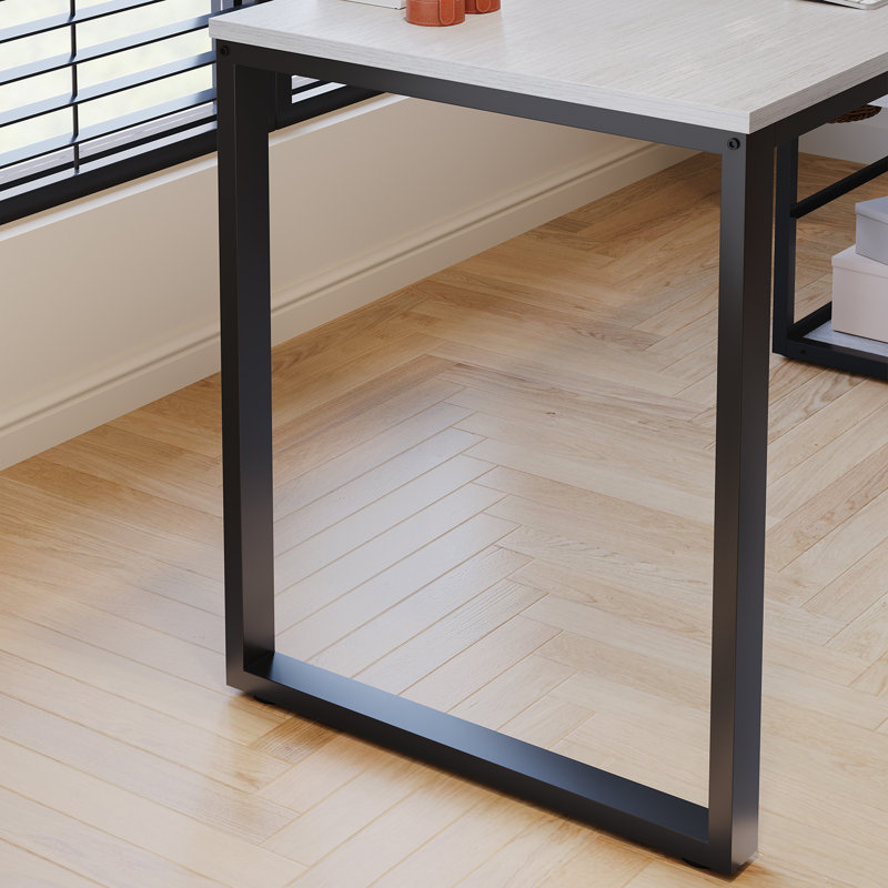 L-Shaped Metal Base Computer Desk, Grey, Black