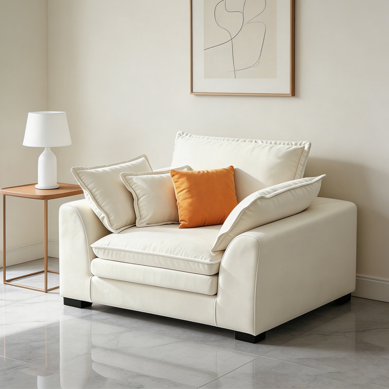 Chaise avec accoudoirs en velours blanc crème