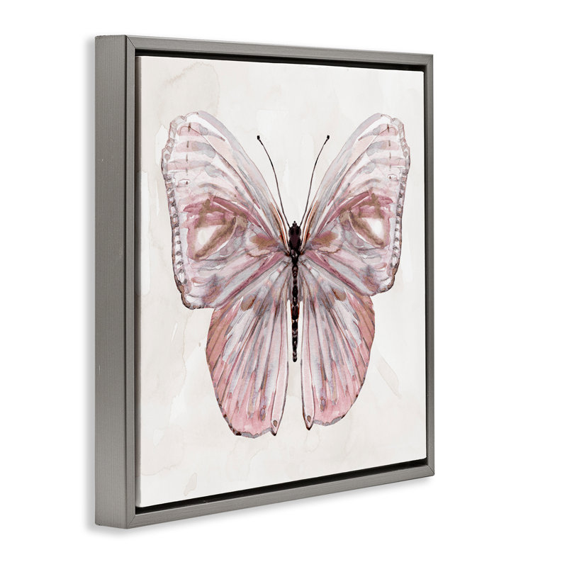 Cadre flottant papillon discret rose, design par Carol Robinson, H 25 po x l 25 po, Cadre flottant gris lustré