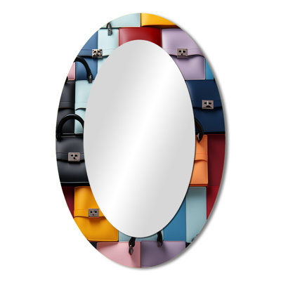 Colorful Fashion Handbags Pattern I - Fashion Oval Decorative Mirror On Metal