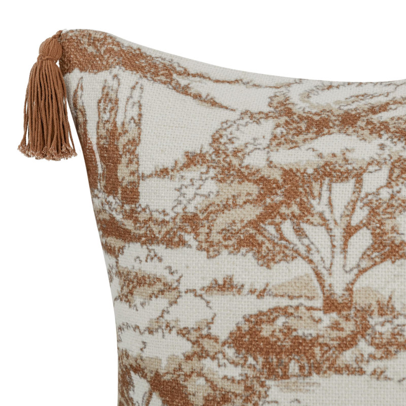 Stonework 22" Cotton Linen Blend Throw Pillow, Clay Brown, Cream/Tan Toile