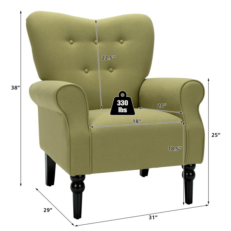 Fauteuil capitonné de 31 po de large Derold, Mélange de polyester vert avocat