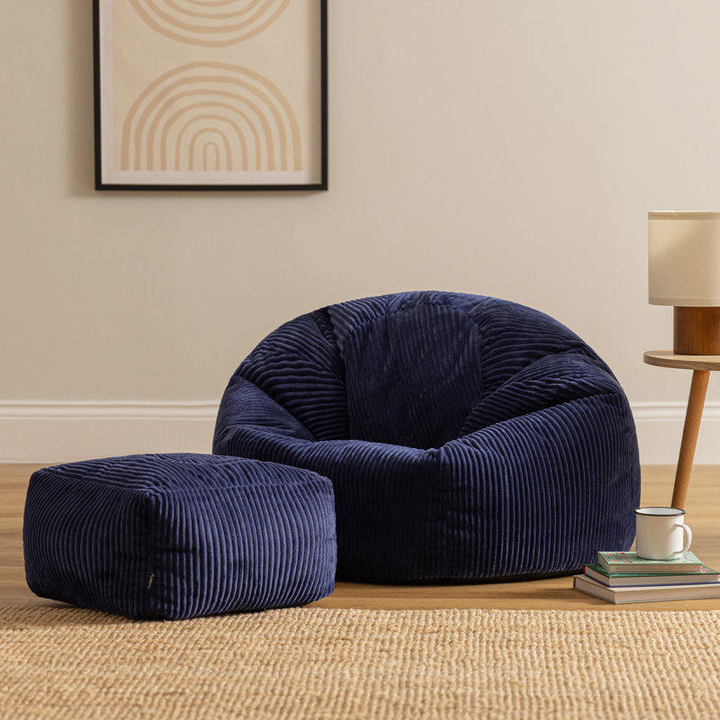 Kingston Cordurouy Bean Bag and Square Footstool, Navy