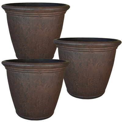Pot de fleurs d'extérieur rond en polyrésine 24 po x 24 po x 20 po Blough - rouille - ensemble de 3