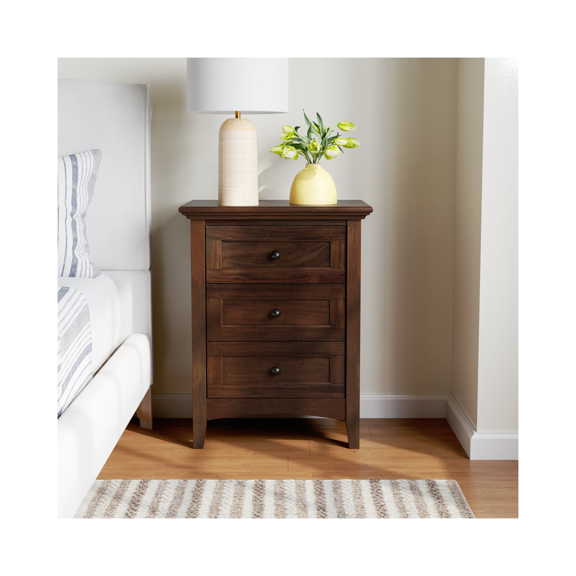 Melusina 3 - Drawer Nightstand, Cherry Brown