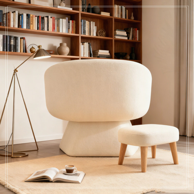 Chaise de loisir rembourrée avec repose-pieds, Beige