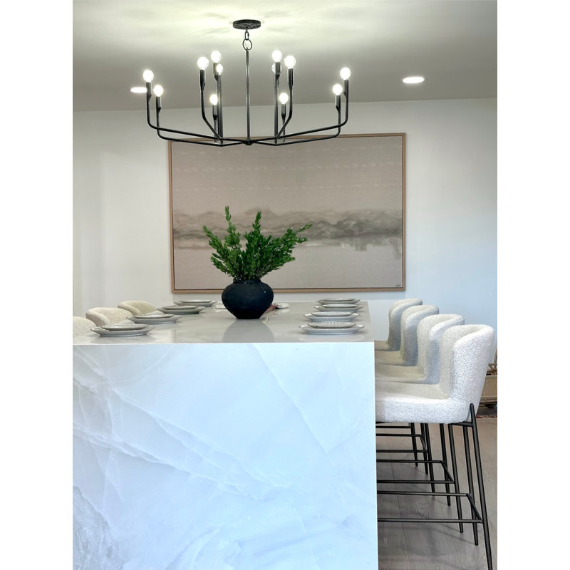 12 - Light Steel Dimmable Chandelier, Forged Iron