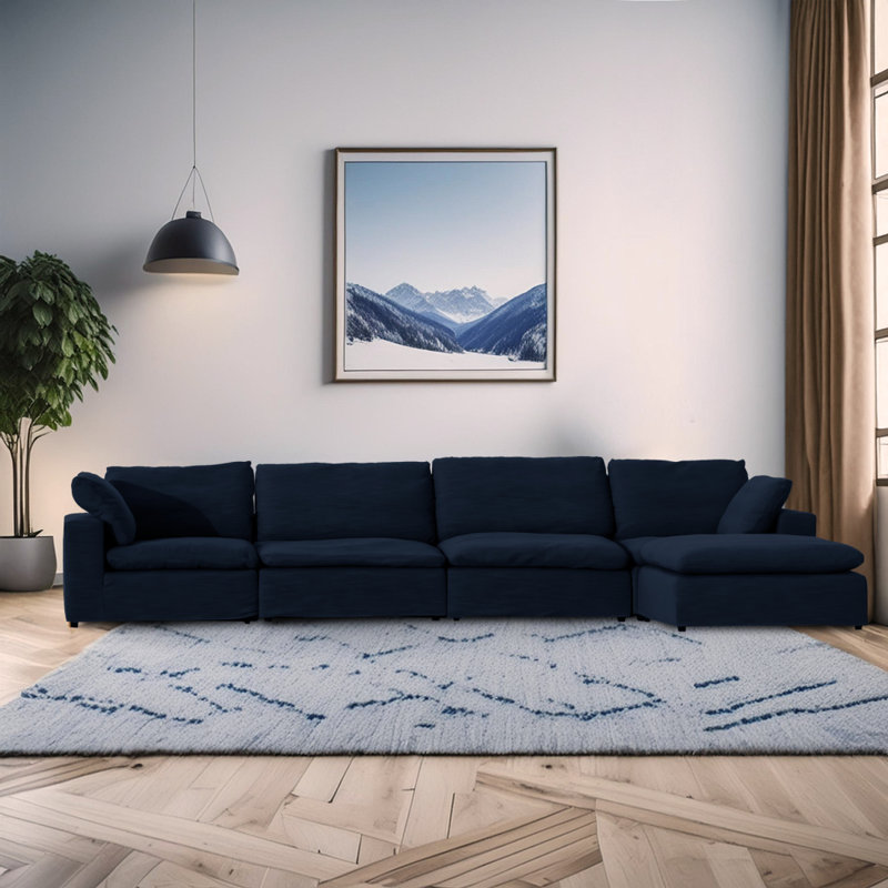 Canapé moderne modulaire 5 places Harper, Marine, H 33,05 po x l 88,05 po x P 176,05 po
