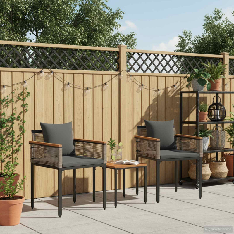  Outdoor Furniture Set With Cushion PE Rattan Seating Patio Arrangement, Dark Grey, Grey
