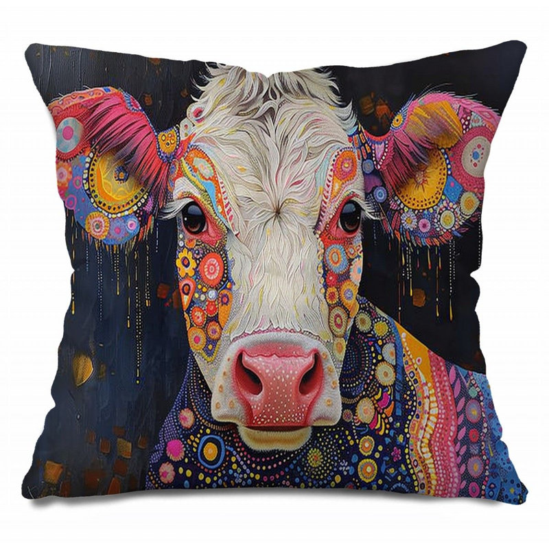 Coussin décoratif orné de vache, sergé de coton animaux - 12373, H 16 po x l 16 po