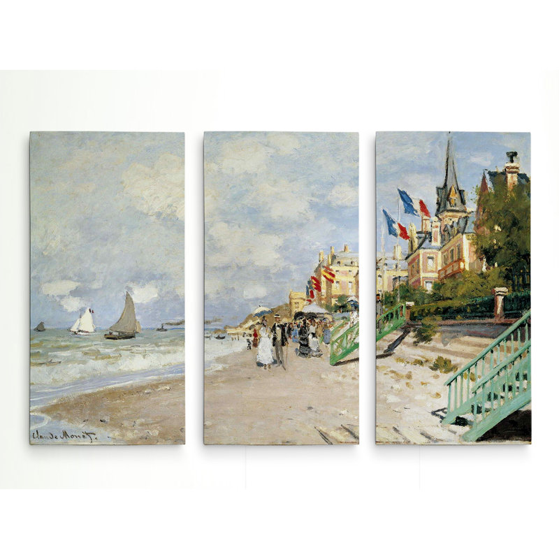 « boardwalk on the beach » par claude monet, reproduction d’image multi-pièces sur toile, H 40 po x l 60 po x P 1,5 po