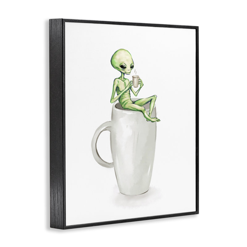 Art «Alien & Coffee» par Ziwei Li, Giclée encadrée noir minuit, H 20 po x l 16 po