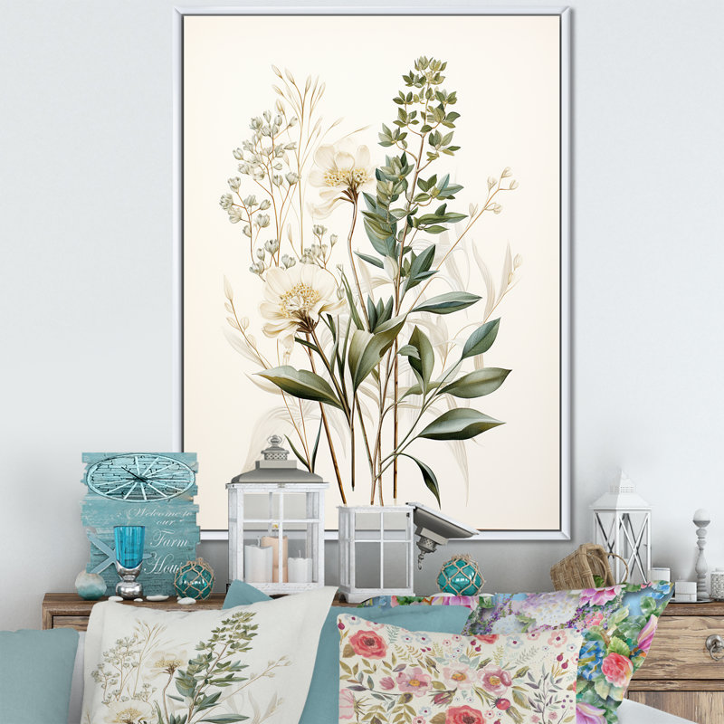 Impression sur toile botanique, impression de fines herbes vertes Minimal, Silver Picture Framed, 20" H x 12" W