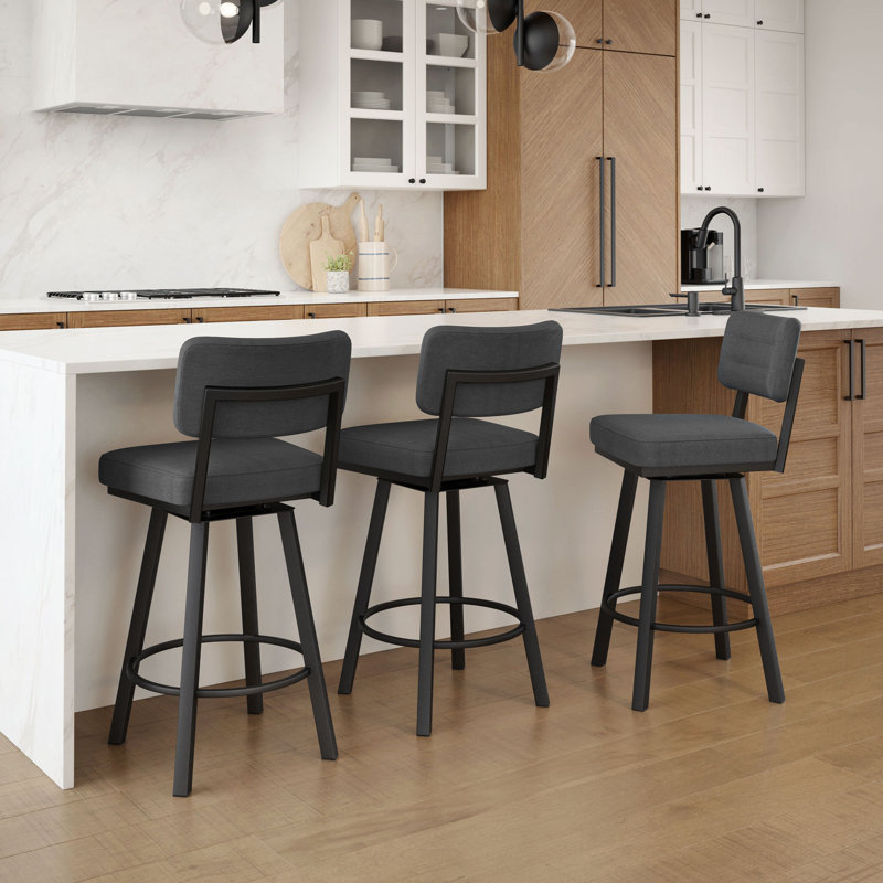 Tabouret de bar et de comptoir pivotant avec revêtement Amoriah, Noir, PVC - gris foncé
