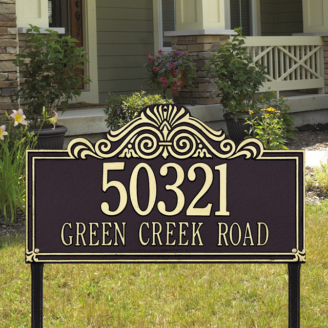 Villa Nova 2-Line Lawn Address Sign, Pewter and Silver, Yes