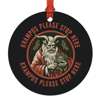 Krampus Christmas Ornament Please Stop Here Vintage Gothic Holiday Tree Decor