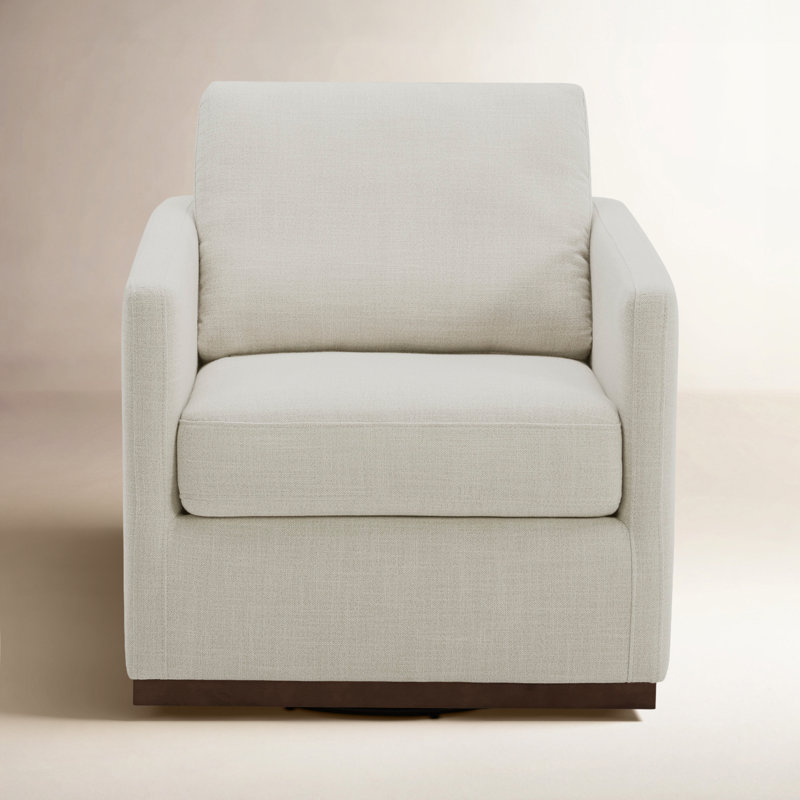 Bobbi Upholstered Swivel Armchair with Reversible Cushions, Effie Linen Performance Linen