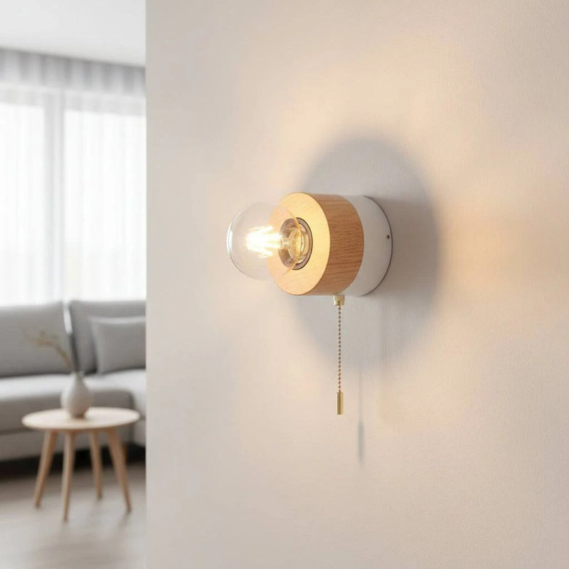 UltraBeam 4 Watt Beech Wood and White Trim Interior LED Wall Light With Pull Cord