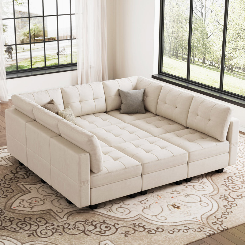 Buckleton 9 - Piece Velvet Upholstered Sectional Sofa Bed Convertible Modular Sofa Living room Storage Couch, 9 Single Storage Seat