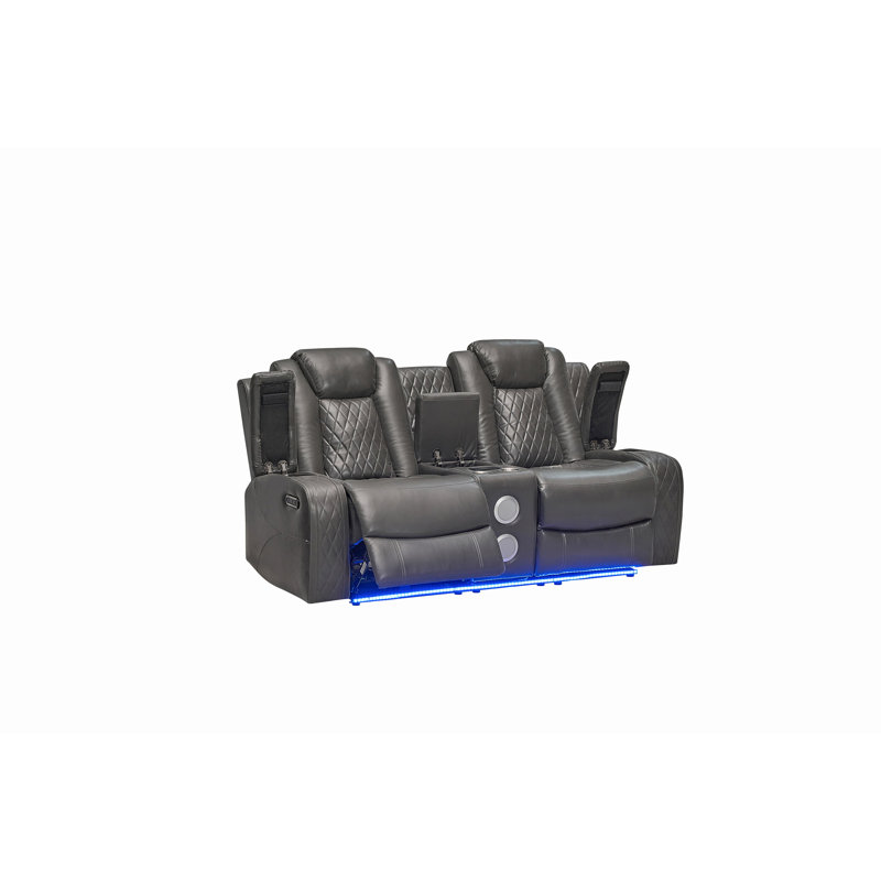 Nikoleta 75.2'' Faux Leather Power Reclining Loveseat, Gray