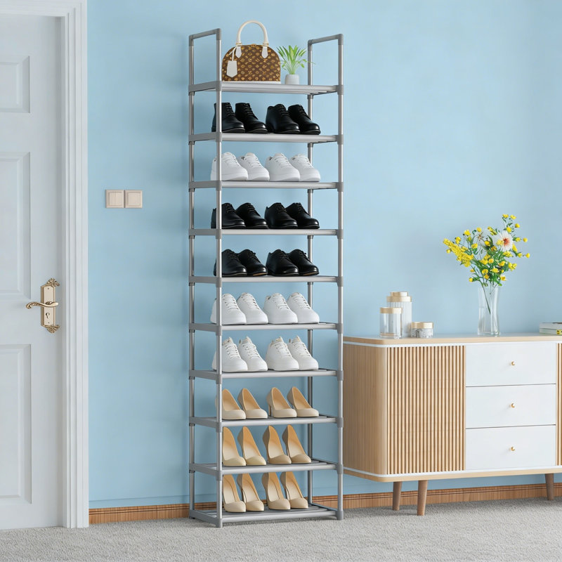 Tall Metal Shoe Rack, Narrow For Closet, Sturdy, Silver