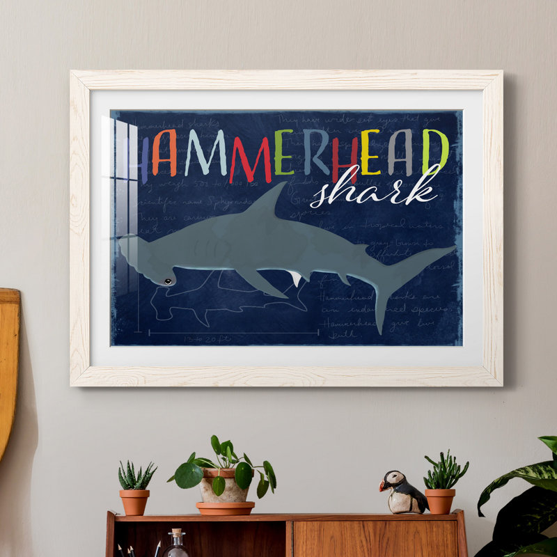 " Hammerhead Shark ", 31" H x 44" W x 1" D, White Framed Paper