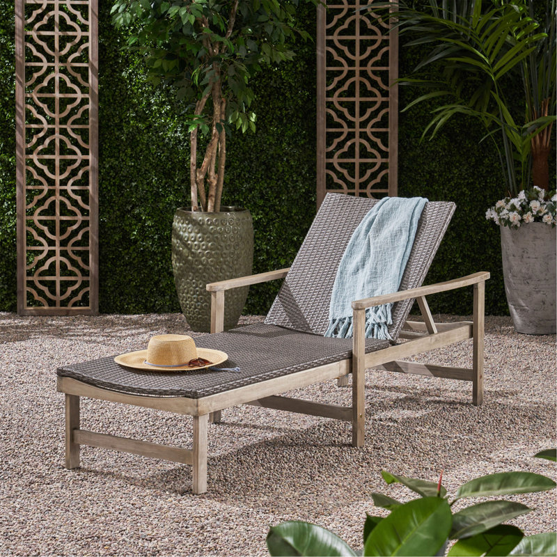 Chaise longue Hampton Wood + Wicker, Gris