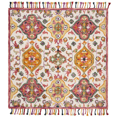 Jahiem Floral Handmade Tufted Wool Ivory Area Rug