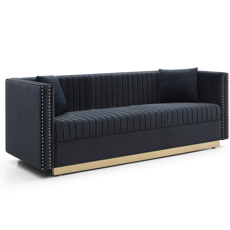 Canapé en velours moderne Modern Living, noir, pour 3 personnes