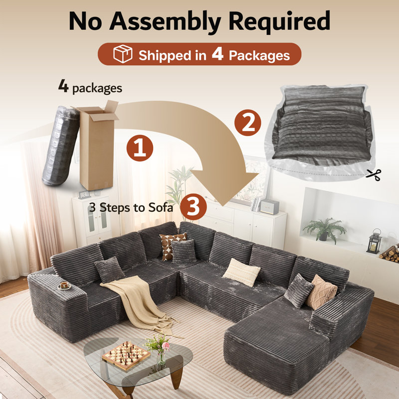 Kustas No Assembly Required Upholstered Boneless Sectional, Free Combination Compression Sofa For Living Room, Home Theater