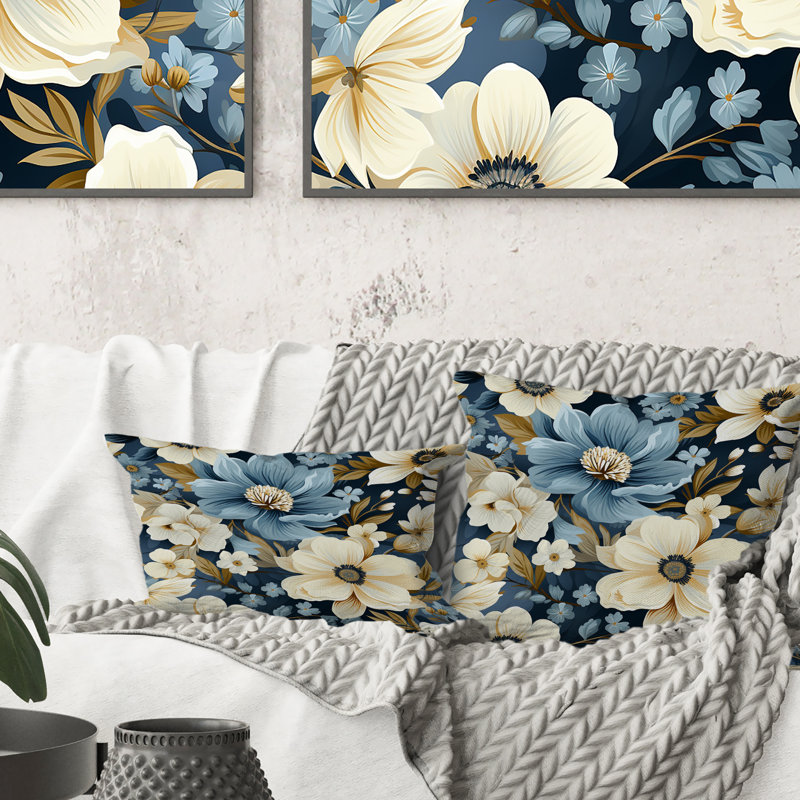 Motif floral Blue Coastal Dreams - imprimé floral, H 18 po x l 18 po